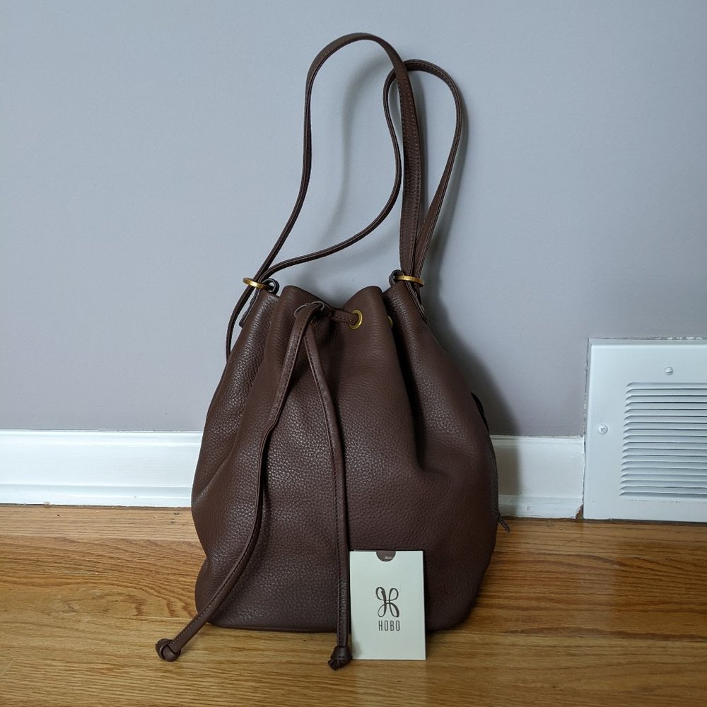 HOBO International Leather Bucket Shoulder Bag Backpack Convertible Brown Pebble